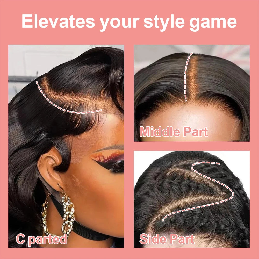 Body Wave Short Bob 13x6 Transparent Lace Front Human Hair Wigs Glueless 7x5 13x4 HD Pre Plucked Lace Frontal Wig For Women 250%