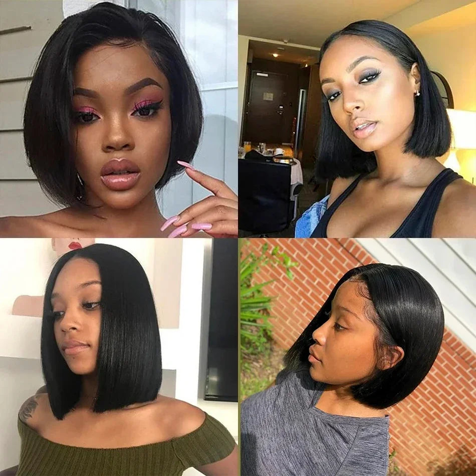 Straight Short Bob Wigs 13x4 Human Hair Lace Frontal Wigs 200% Remy Pre Plucked Transparent Lace 4x4 Short Bob Wigs For Women