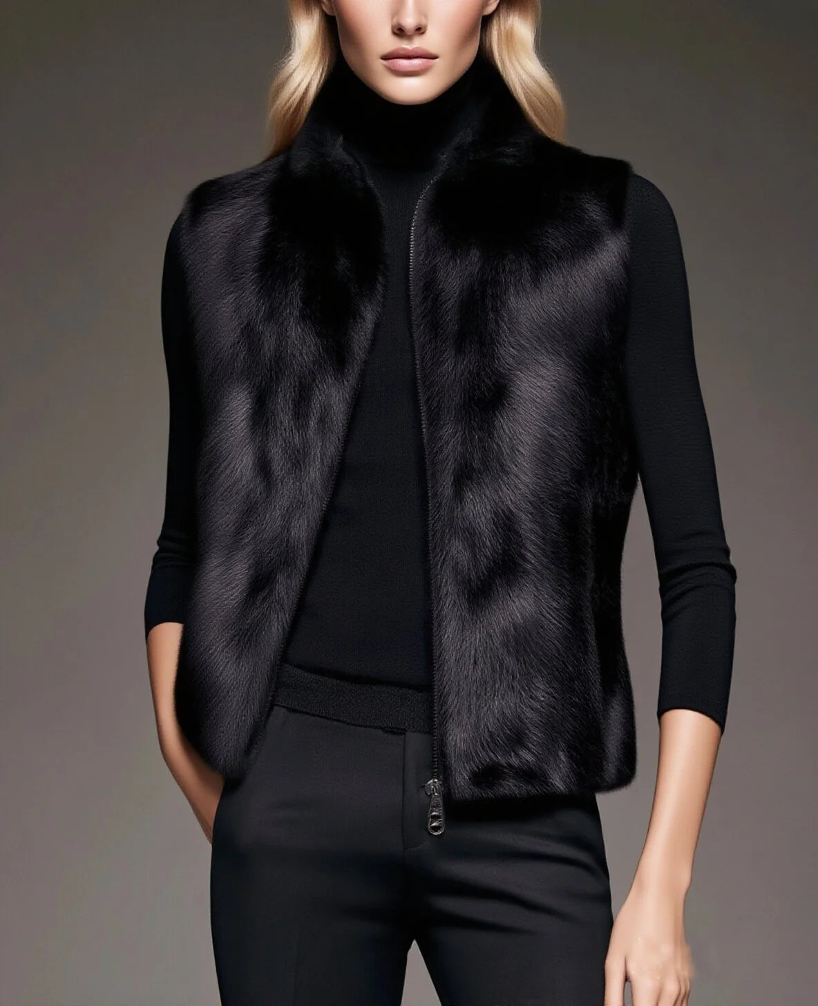 Cozy Sleeveless Zipper Faux Fur Vest