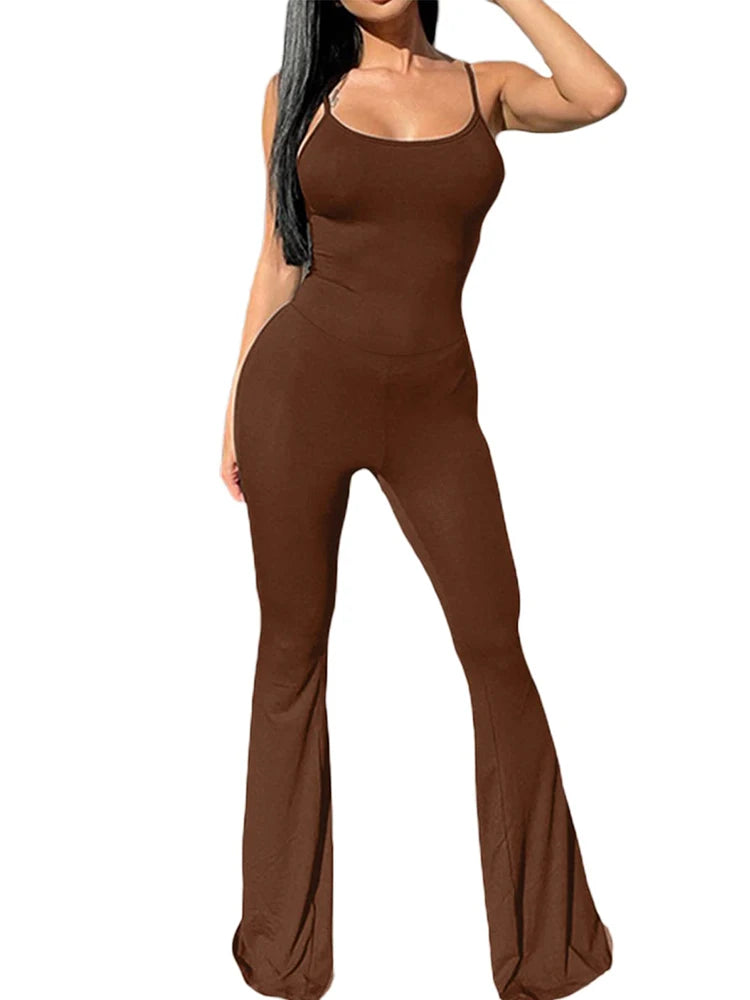 2024 Summer New Women's Slim Hip Lifting One-piece Suit Sling Sleeveless Sexy Hottie Backless Flared Pants Sports Yoga Clothes