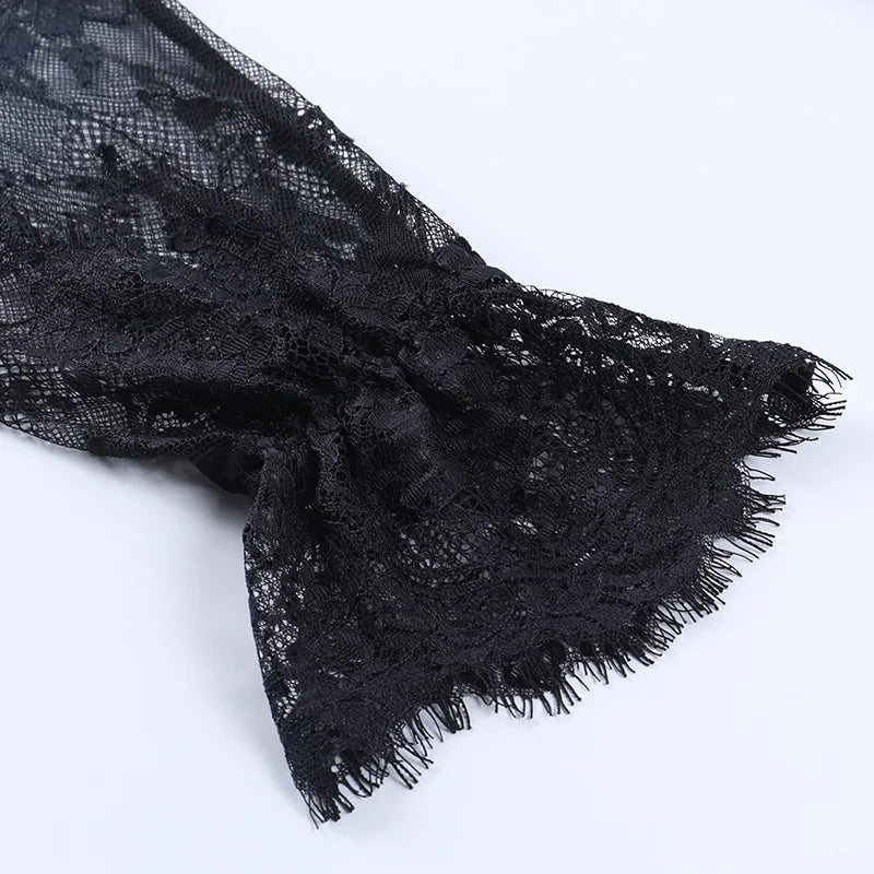 Y2K Hollow Cuffs Strapless Sexy Gothic Lace Dress Dark Style Pleated Knee-length Skirt Women‘s Slim Fit Fashion Women's Clothing