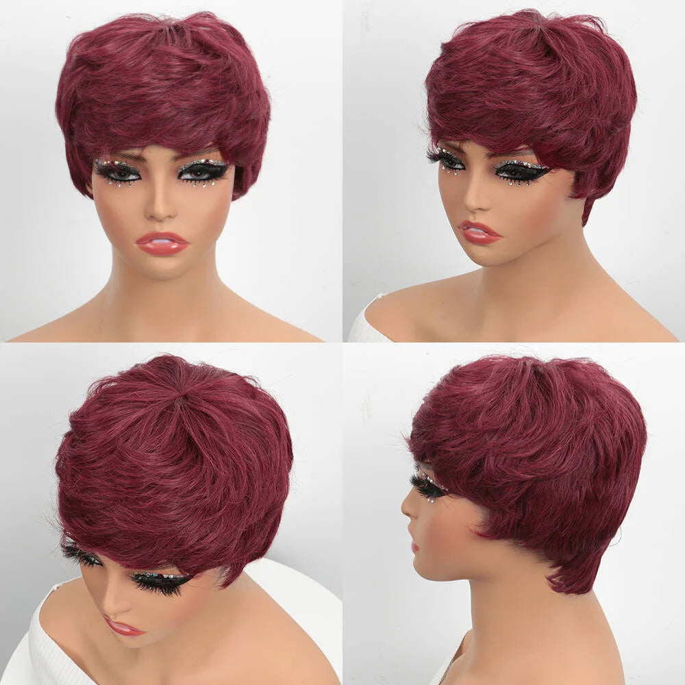 Short Bob Wig Human Hair for Black Women Pixie Cut wigs Human Hair Wig Glueless Wig None Lace Front Wig with Bangs Natural Black