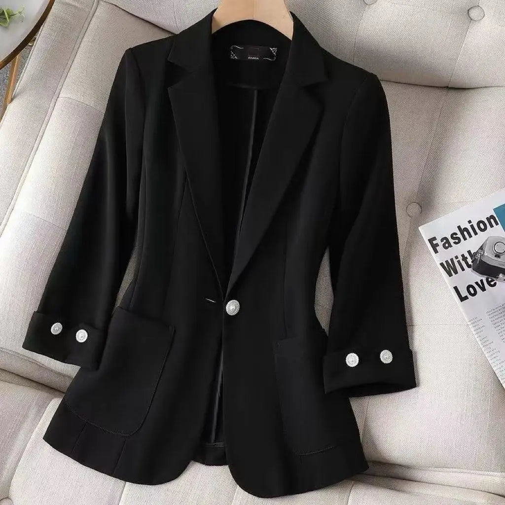 New 2025 Summer Women Blazers Coat Thin Suit Jacket for Women Short Slim Seven Point Suit, Single-layer