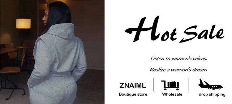 Znaiml Gray Outfit Women Sport Two 2 Piece Winter Sweatshirt Hoodies Tops and Wide Leg Pants Tracksuit Streetwear Sportsuit 2025