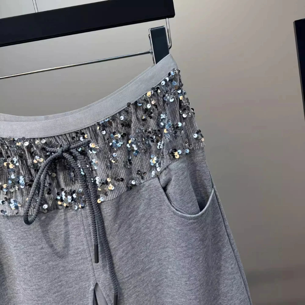 VGH Elegant Office Lady Patchwork Sequined Long Skirt for Women High Waist Spliced Mesh Split Temperament Skirts Female Spring