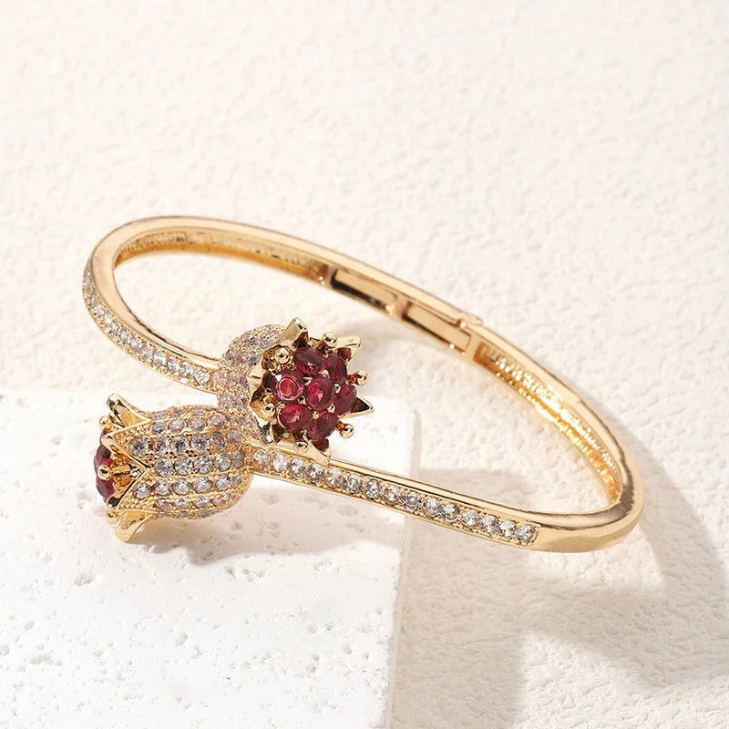 Sparkling Zircon Rose Gold Cuff Bracelet for Women