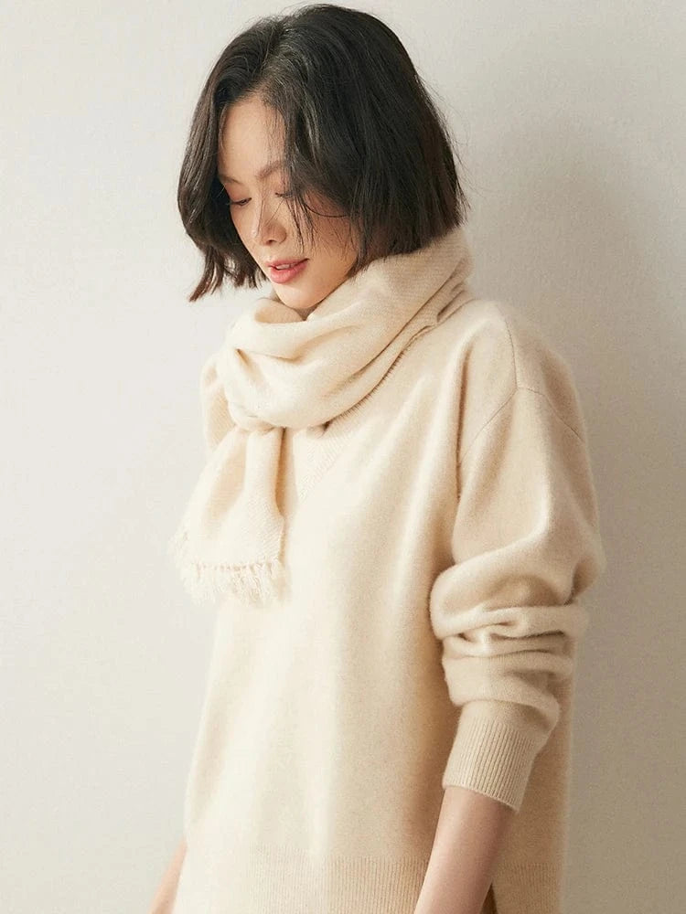 New Chic Women 100% Cashmere Scarf Autumn Winter Cashmere Knitted Tassel Long Shawls Row Style Basic Soft Warm Scarf Luxury Tops
