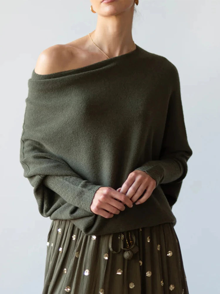 Women's Ribbed Knit Jumper Set Casual Bat Sleeve round Neck Simple Versatile Autumn Winter Knitwear 2024 New Headwear Included
