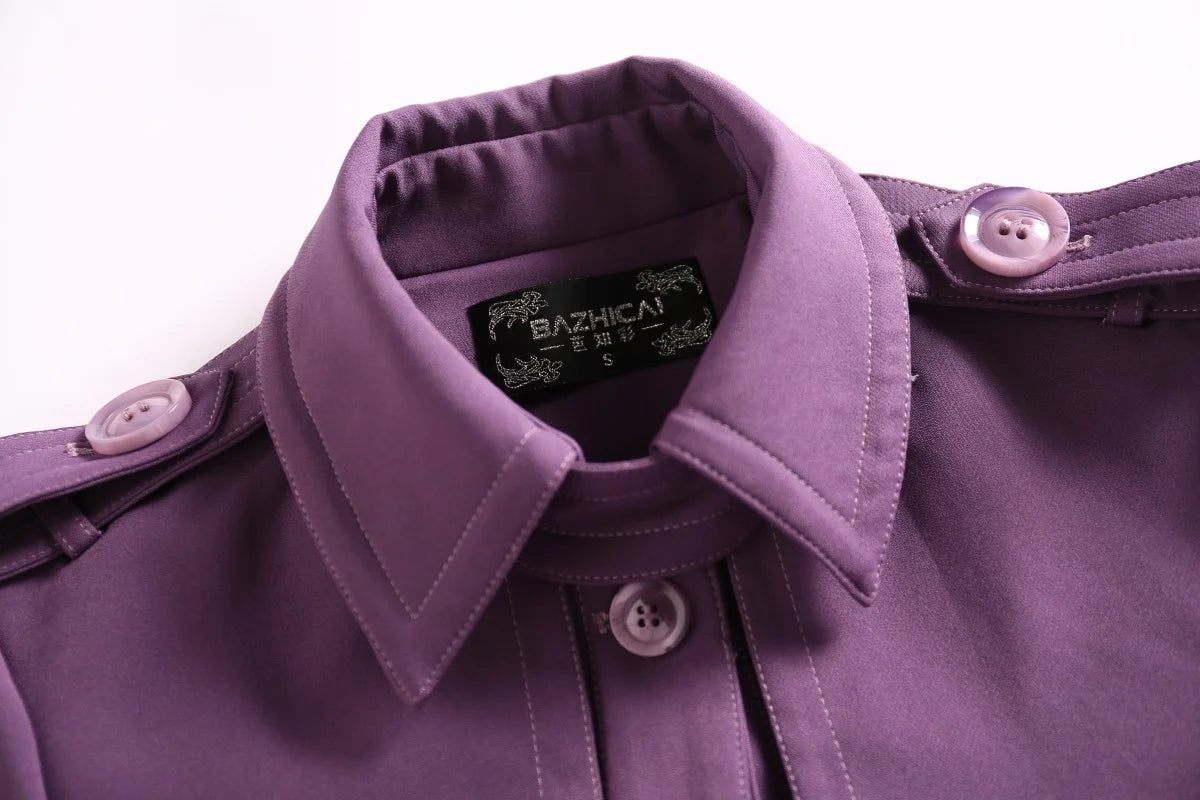 Ladies New 2023 Spring High-End Commuter Blue Trench Coat for Women Fashion Stitching Pleated Hem Loose Elegant Long Trench