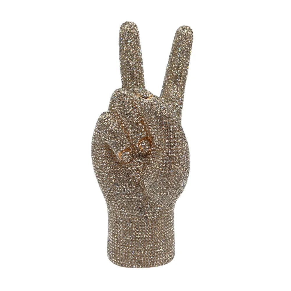 XIYUAN Victory Hand Crystals Evening Bags Women Rhinestones Purses Metallic Clutch Purse Lady Fashion Handbags Wedding Party Bag