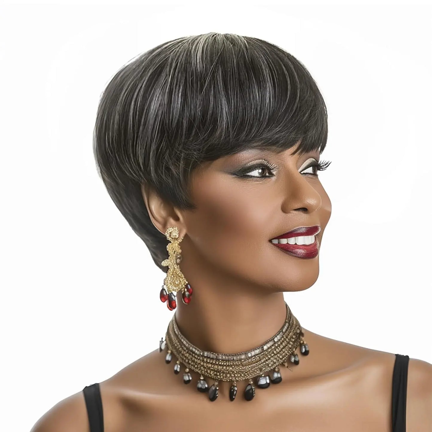Natural Short Pixie Cut Ombre Heat Styleable Wig For Women