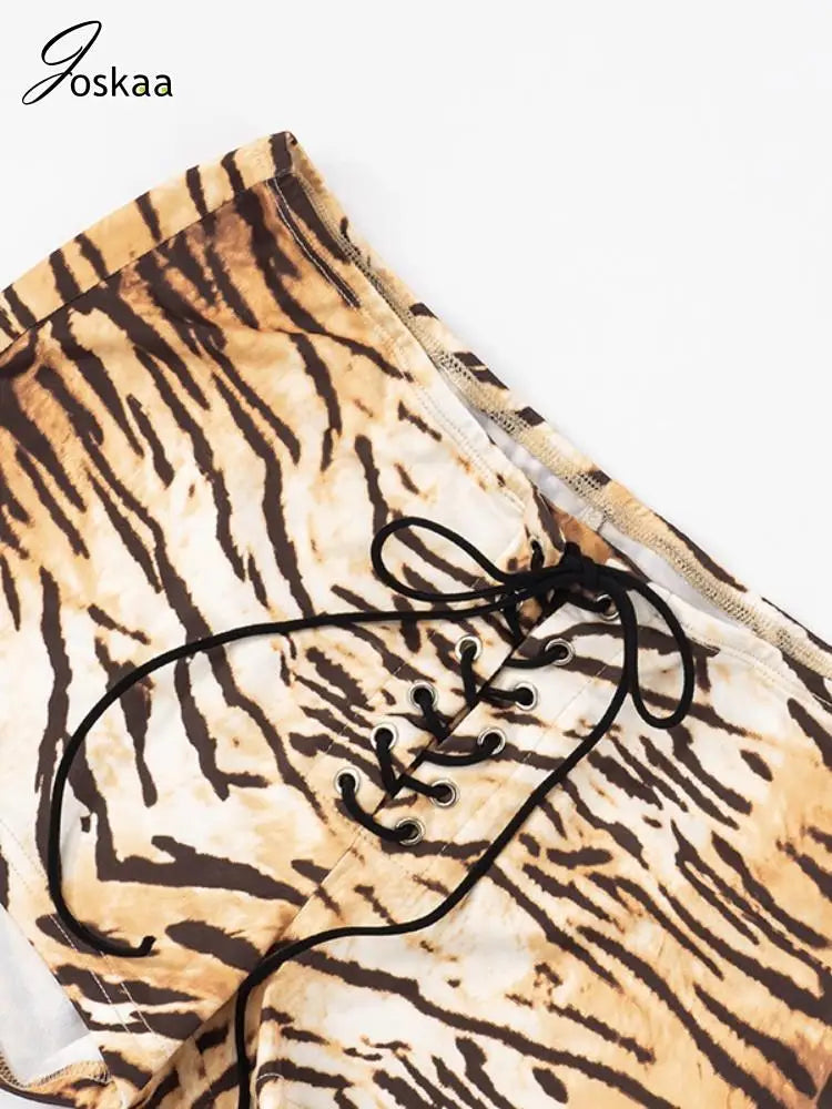Joskaa Tiger Stripe Print Shorts Women Hipster Sexy Low Rise Bandage Hot Pants 2025 Summer Holiday Party Club Bottoms Streetwear