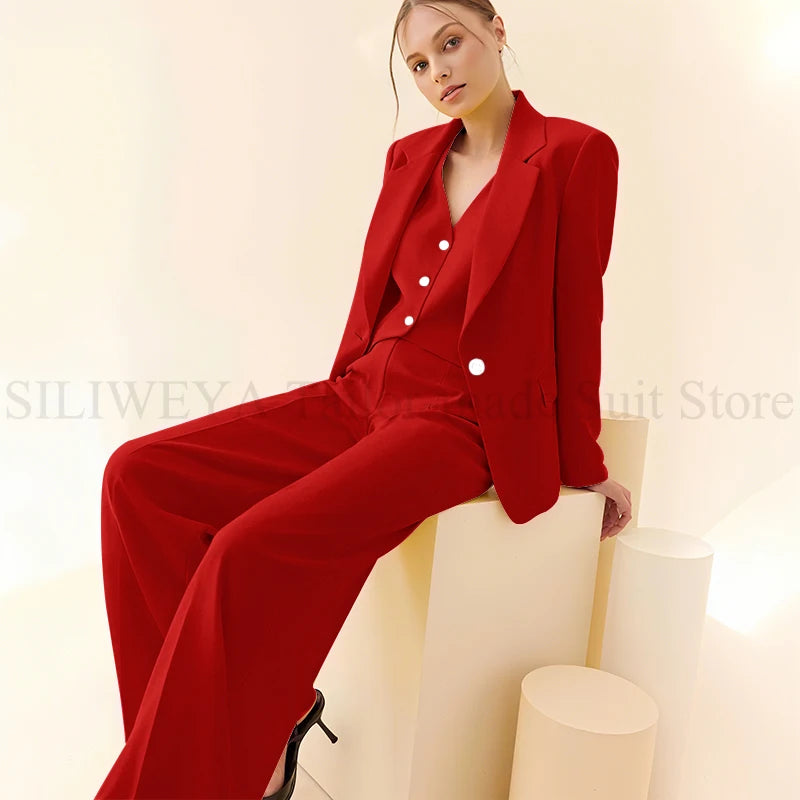 Classy New in Yellow Suits for Women 3 Pieces Jacket Vest Pants Female Clothing Slim Fit Office Banquet Lady's Blazers Sets