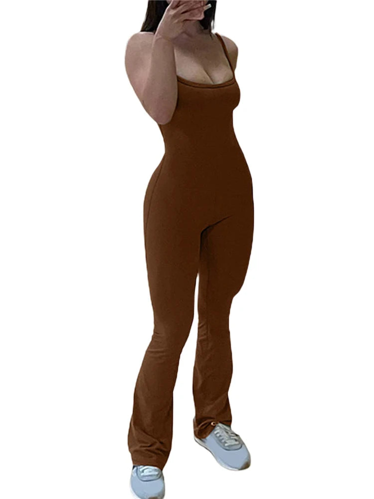 2024 Summer New Women's Slim Hip Lifting One-piece Suit Sling Sleeveless Sexy Hottie Backless Flared Pants Sports Yoga Clothes