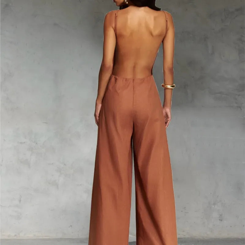 Summer Women's Jumpsuit Long Pants Sleeveless High Waist Wide Leg Ankle-length Pants Solid Color Casual Fashion Women's 2025