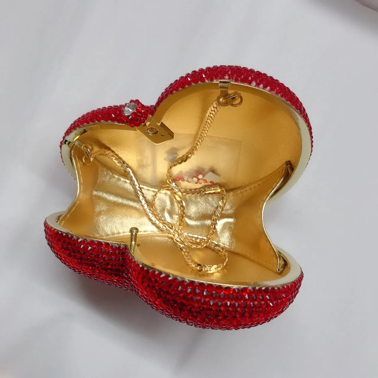 Red Peach Heart-shaped Diamond-encrusted Dinner Bag Full Of Diamonds Love Clutch Bag Hard Box Crystal Women's Banquet Dress Bags