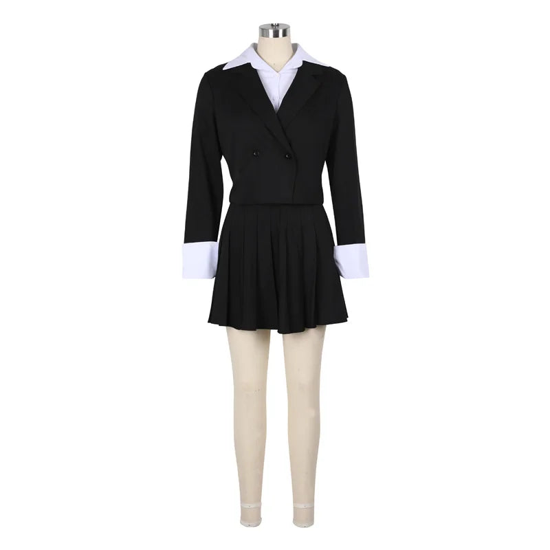 2025 Elegant Workwear 2 Piece Outfit Sets for Women Office Lady Double-breasted Blazer Coat and A-line Pleated Mini Skirt Suits