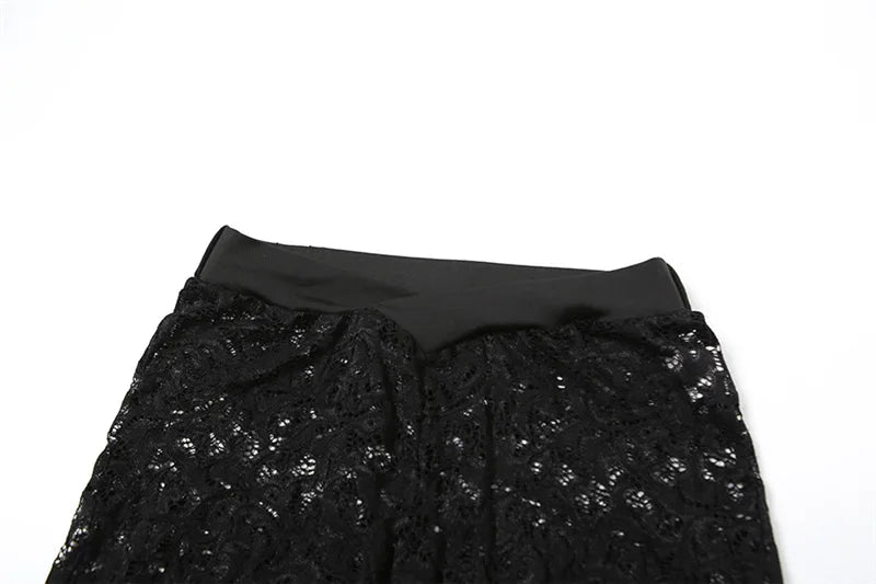 Lace See Through 2 Piece Set Women 2024 Autumn Sexy Hollow Jacquard Backless Bodysuit Leggings Party Clubwear Skinny Outfits