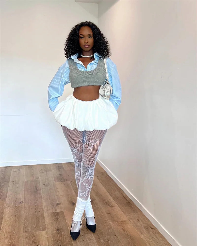 Sexy Pleated Bubble Skirt for Women High Waist Solid Lolita Micro Skirt Preppy Harajuku Y2K Clothes Cute Mini Skirts Birthday