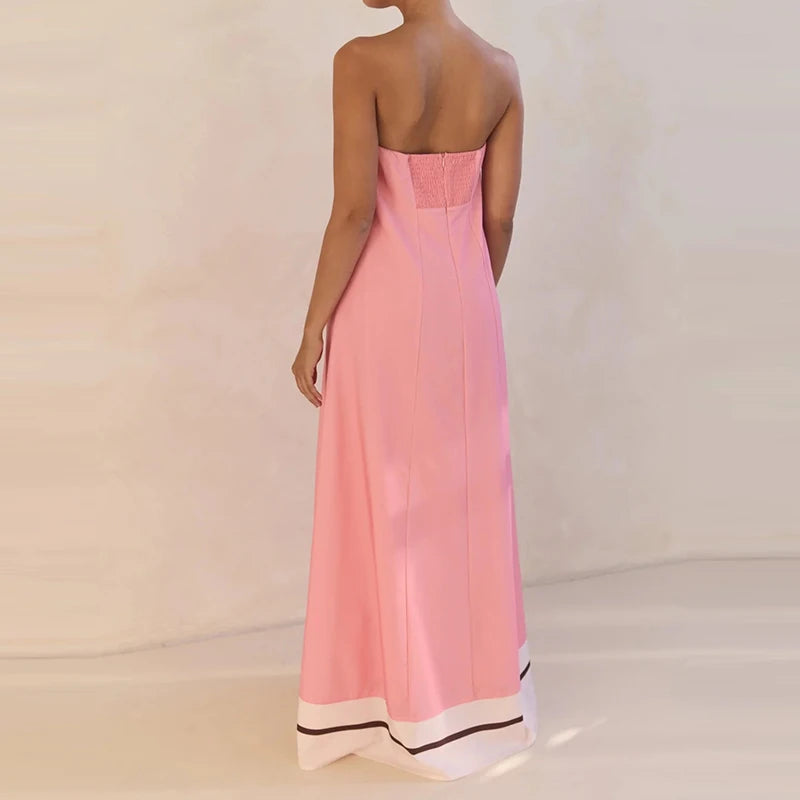 Casual Off Shoulder High Waist Loose Long Dress Backless Printed Holiday Women Dresses Summer Sexy Strapless Pleated Beach Dress
