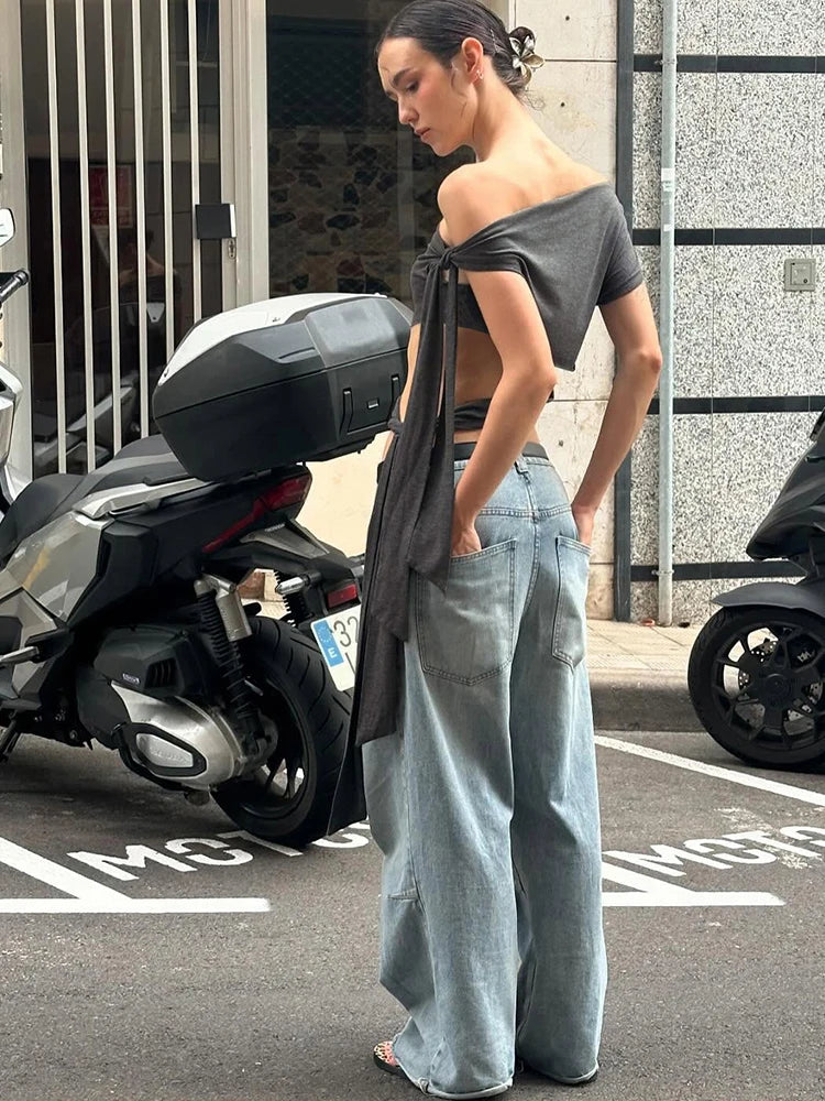 Weird Puss Hollow Bandage Tank Tops Women Ribbon One Shoulder Solid Sexy Summer Trend Wild Midnight Club Skinny Irregular Vest