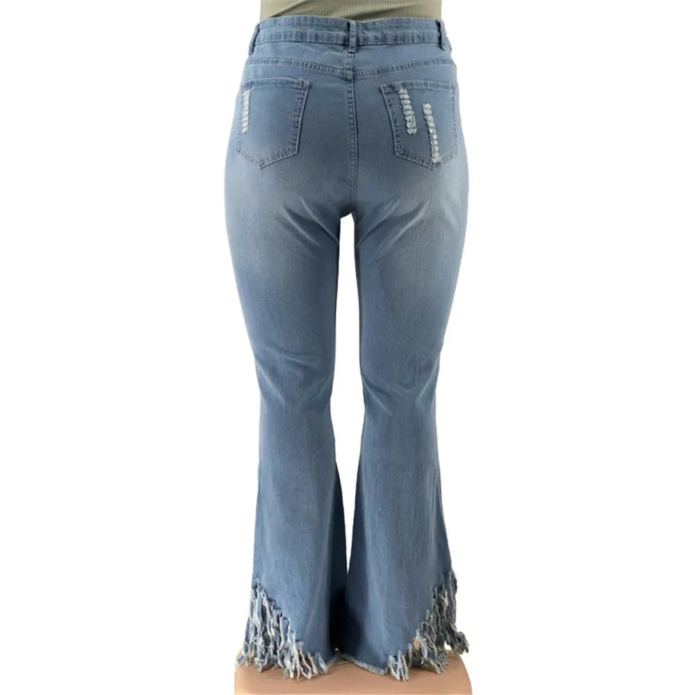 Wmstar Plus Size Jeans Women Bodycon Stretch Solid Pockets High Waist Fashion Denim Flared Pants 2022 Wholesale Dropshipping
