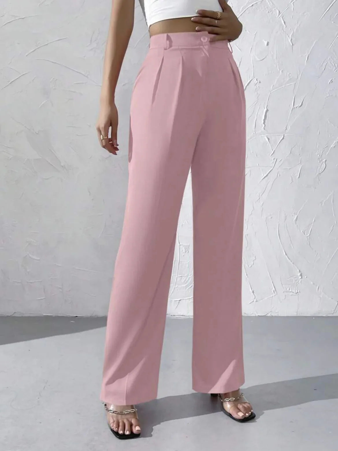 Elegant Pure Color Draped Wide Leg Suit Pants for Women High Waist Long Trousers Fashionable Business Casual Loose Fit