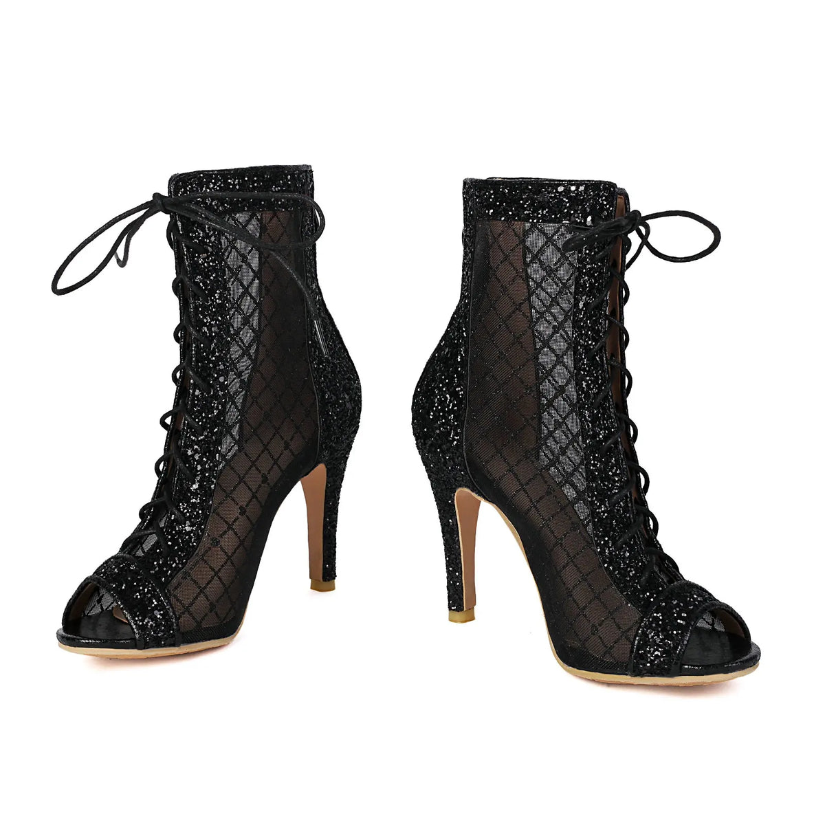 Sparkly Lace Up Stiletto Heeled Ankle Boots for Women