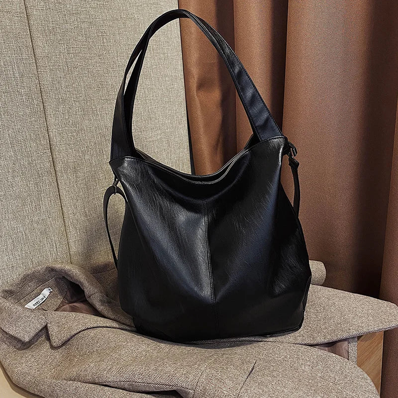 Oversized Leather Tote Bag With Dual Straps for Women