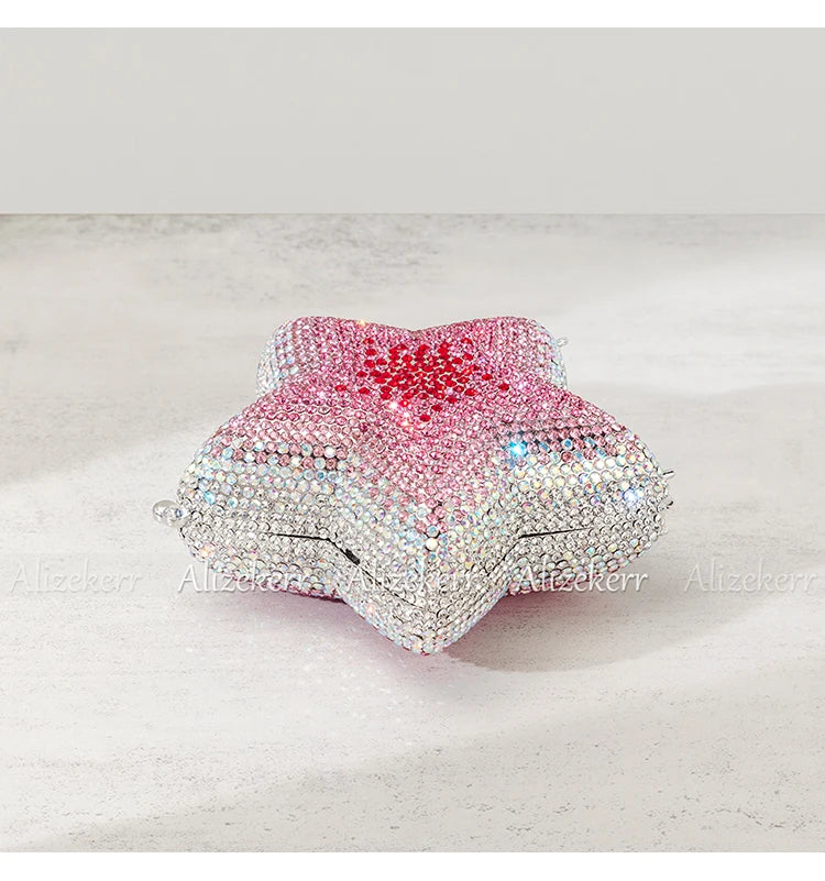 Alizekerr Star Shaped Crystal Evening Bags Women Boutique Gorgeous Sparkling Rhinestone Mini Metal Clutch Purses Wedding Party
