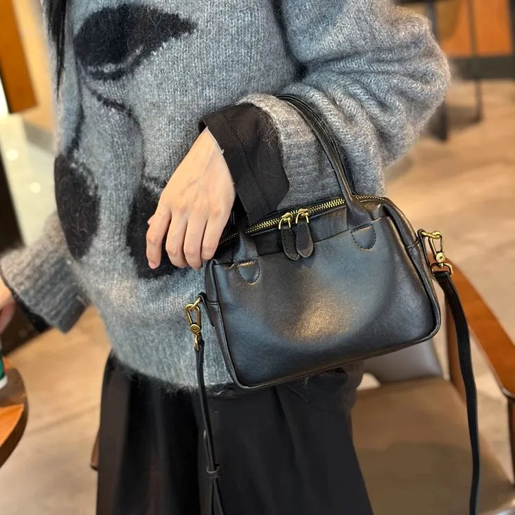Women Natural Cow Leather Handbags Ladies High Quality Shoulder Bag Female Fashion Retro Luxury Designer Cowhide Crossbody Bags