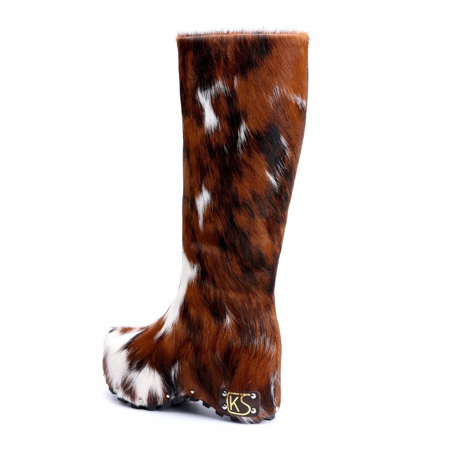 2025 Winter Women’s Luxury Handmade Real Calf Hair Platform Knee-High Studded Boots | Genuine Wool Lining, Designer Quality