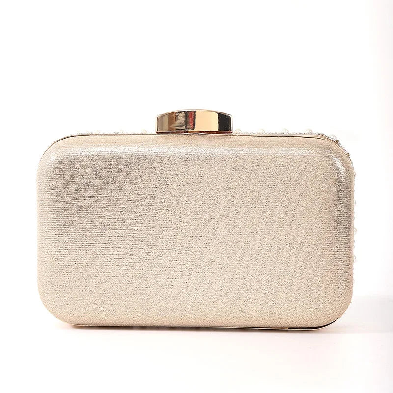 Ladies Pearl Elegant Evening Bag Fashionable Stylish Beading Wedding Dinner Party Banquet Dress Clutch Bag with Long Chain