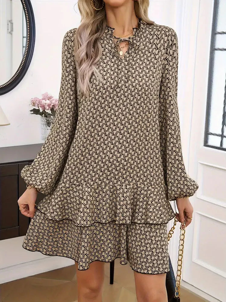 Ruffled Bow Knit Mini Dress Women's Summer Paisley Print Contrast Cardigan Lace-Up Elegant Dress Female Knitwear Bandage Dress