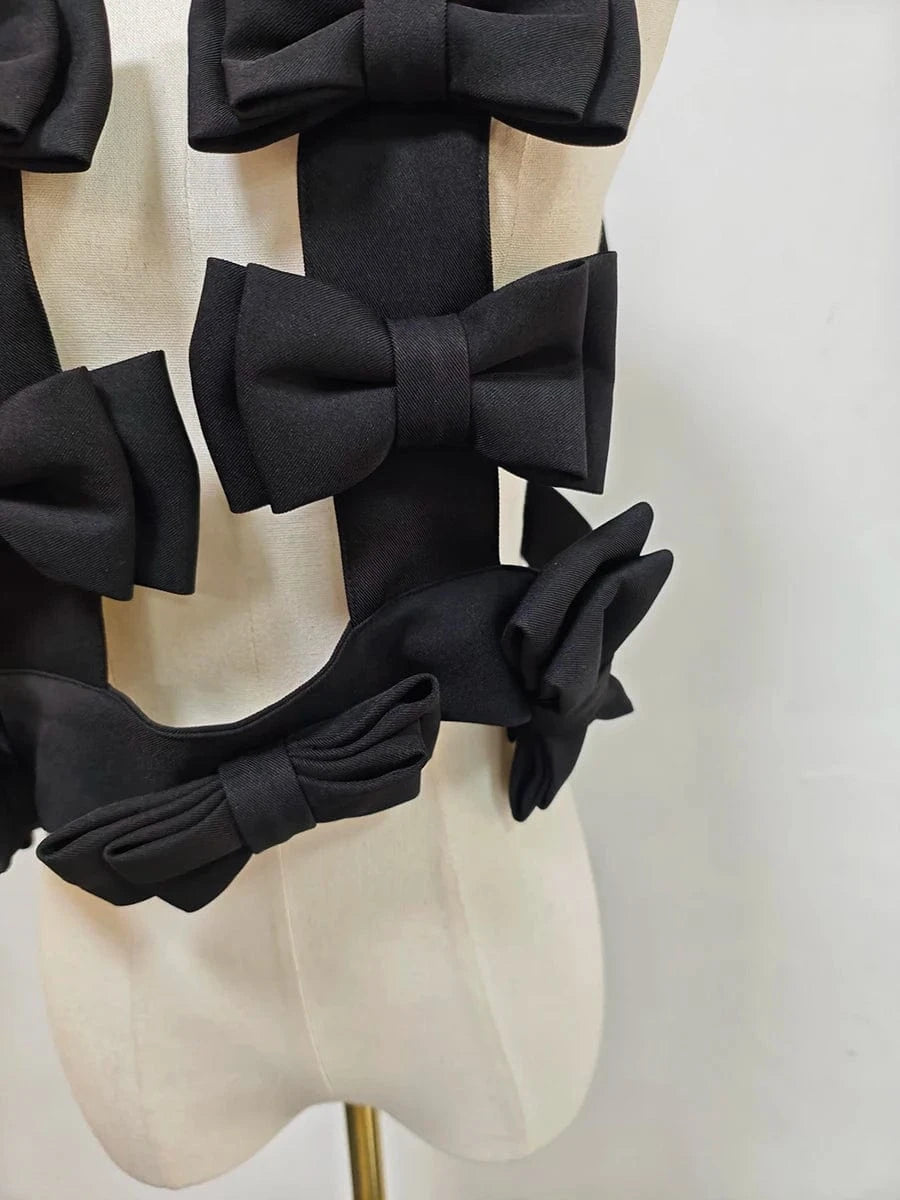 VGH Sweet Style Spliced Bowknot Vest for Women Square Collar Sleeveless Patchwork Button Fashionable Tank Tops Female Clothing