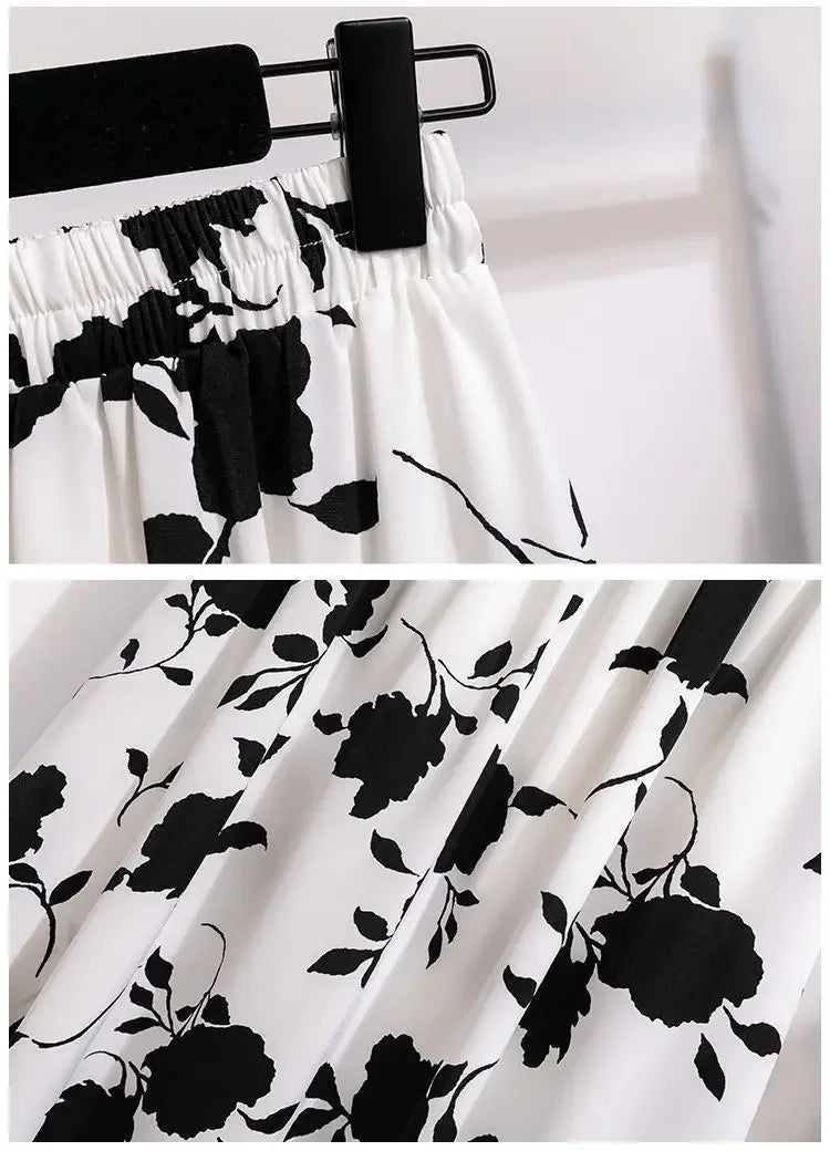 Plus Size High-Waisted Slimming Plus Size Women's Rose Skirt 2024 Summer Medium-Length Stylish BBQ Hip Covering Casual Dress