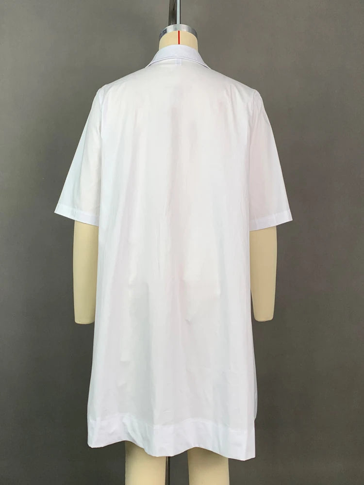 Fashion Women's White Shirt Dress Summer Half Sleeves Loose Solid Color Lapel Loose Casual Deep V-neck Mini Dresses
