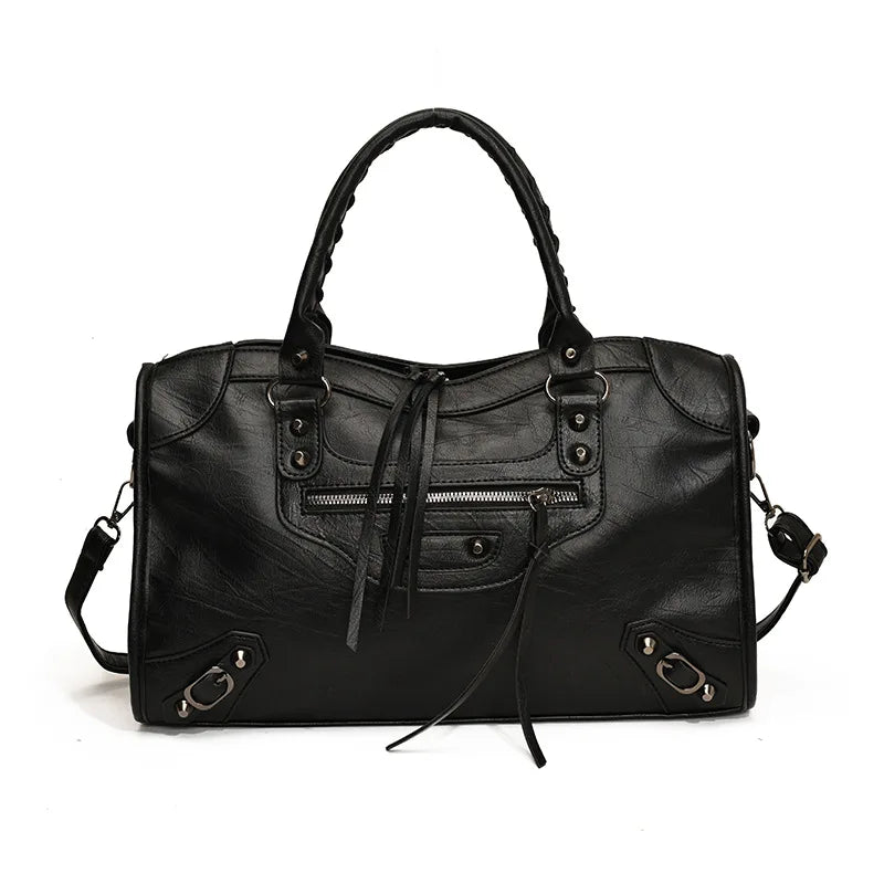 Rivet Embellished Faux Leather Tote Bag