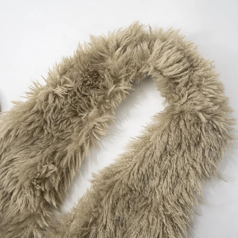 FAGADOER Sexy Fur Patchwork Woman 2 Piece Set Outfit Deep V Backless Lace Up Crop Top + Leopard Print Pants Female Streetwear