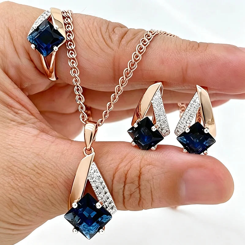 Three Piece Blue Zircon Jewelry Set