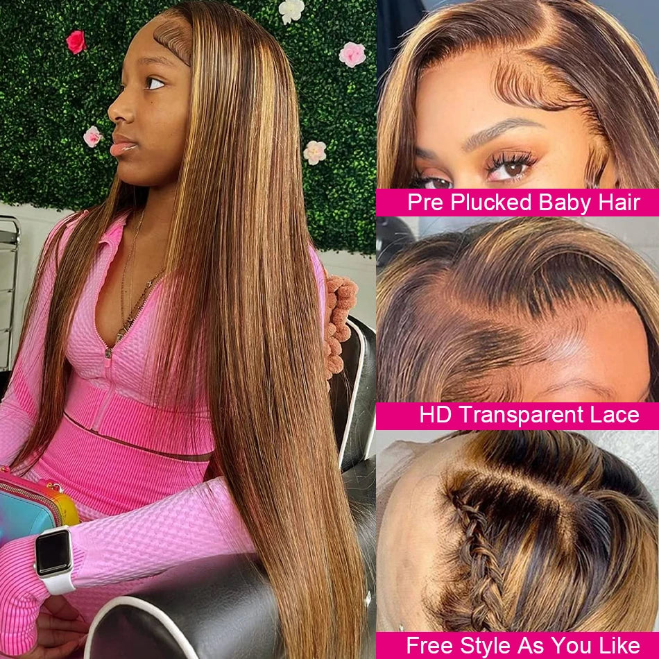 Highlight Wig Human Hair 13x4 13x6 Straight HD Lace Frontal Wig Blonde Ombre Hd Lace Front Human Hair Wgs For Women Colored Hair