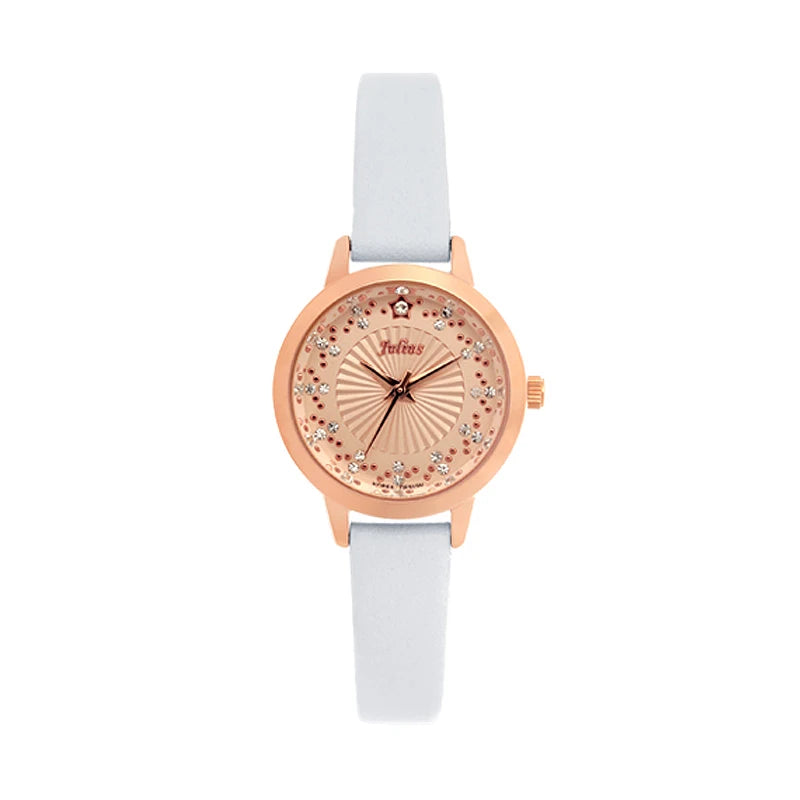 Small Rhinestones Julius Lady Women's Watch Japan Quartz Elegant Fashion Hours Bracelet Leather Girl's Gift No Box