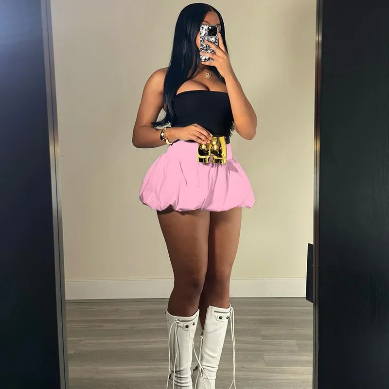 Sexy Pleated Bubble Skirt for Women High Waist Solid Lolita Micro Skirt Preppy Harajuku Y2K Clothes Cute Mini Skirts Birthday