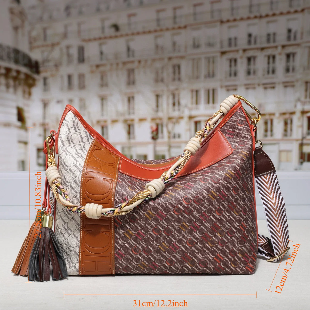 Textured Letter Print Tote And Crossbody Bag for Women