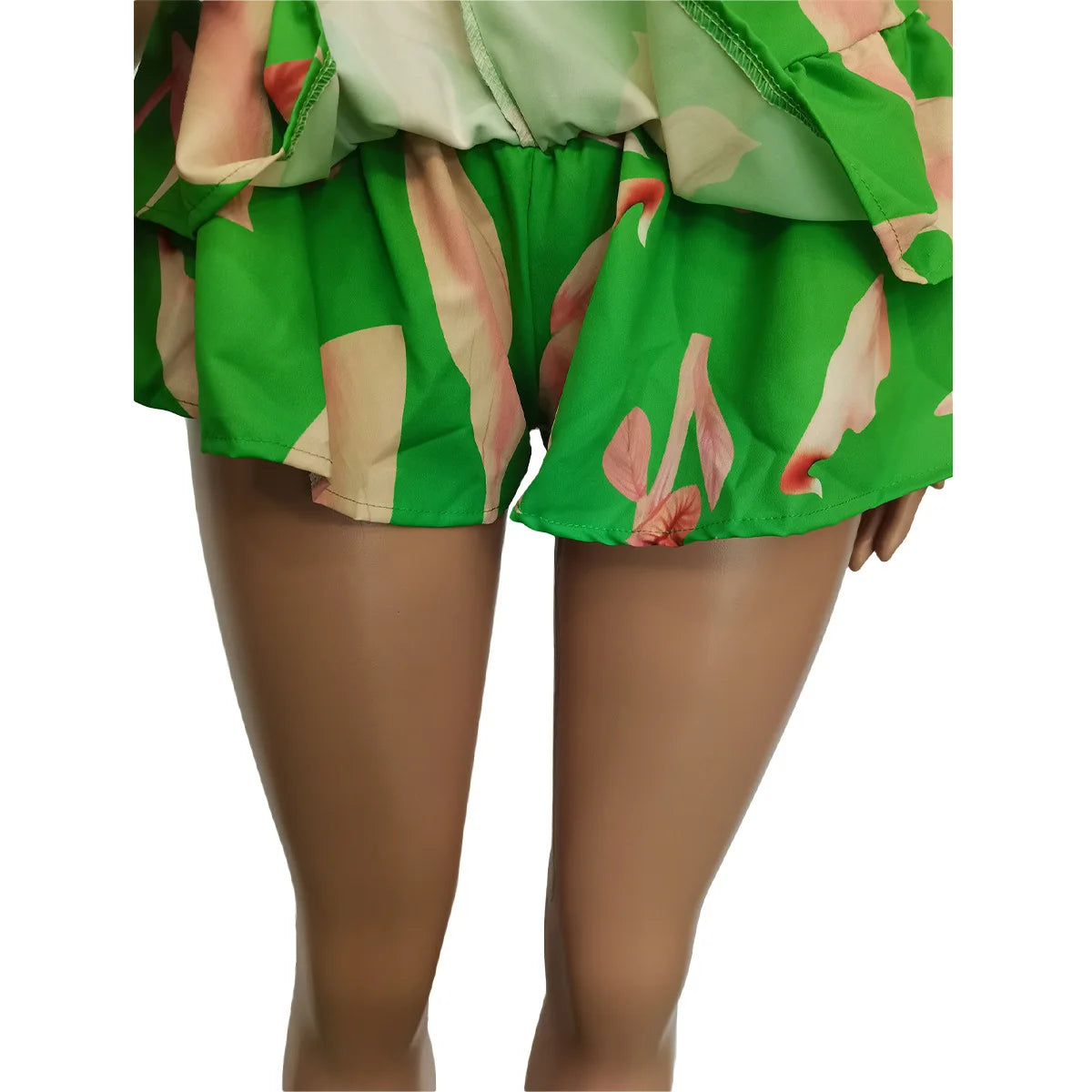 CM.YAYA Elegant Beach Printed Women's Set 2022 Summer Sleeveless Ruffles Hem Tank Crop Tops Shorts Matching Two 2 Piece Set