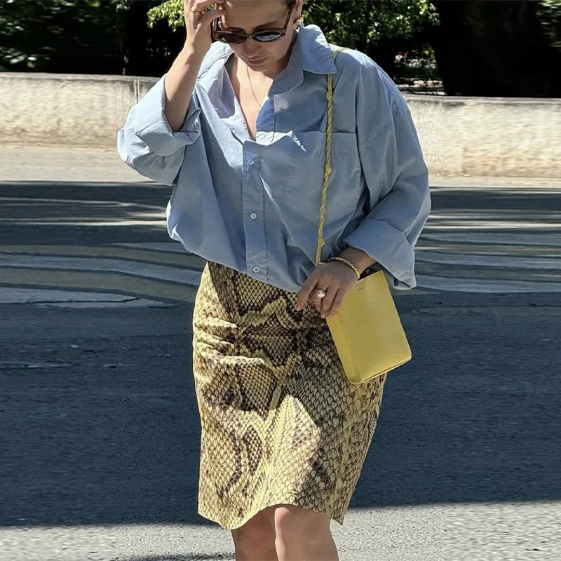 Fashion Ladies Half Skirt Snake Print High Waist Elastic Waist Loose Skirt Light Luxury Dress Versatile Summer Casual Skirts