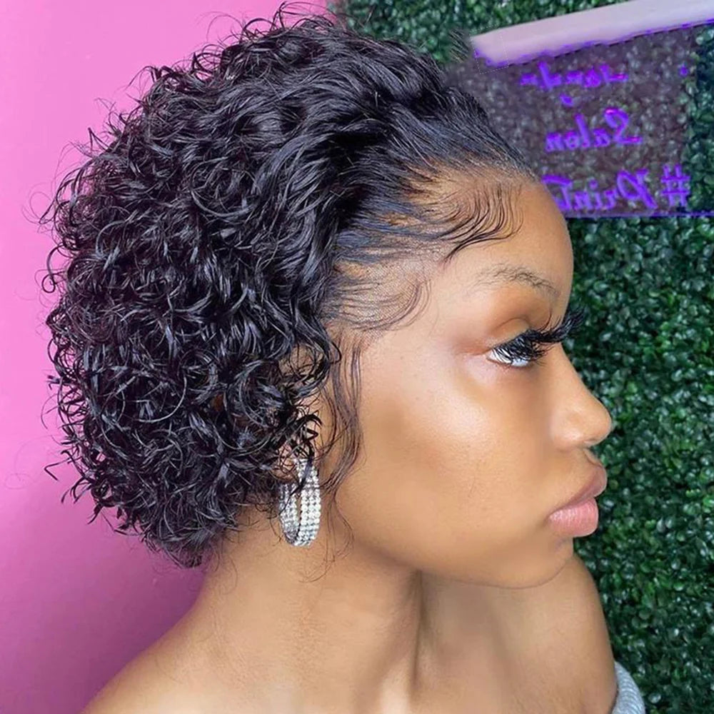 Pixie Cut Wigs Human Hair Short Curly Lace Front Human Hair Wigs For Women Water Wave Bob Wig 13x1 Transparent Lace Wigs