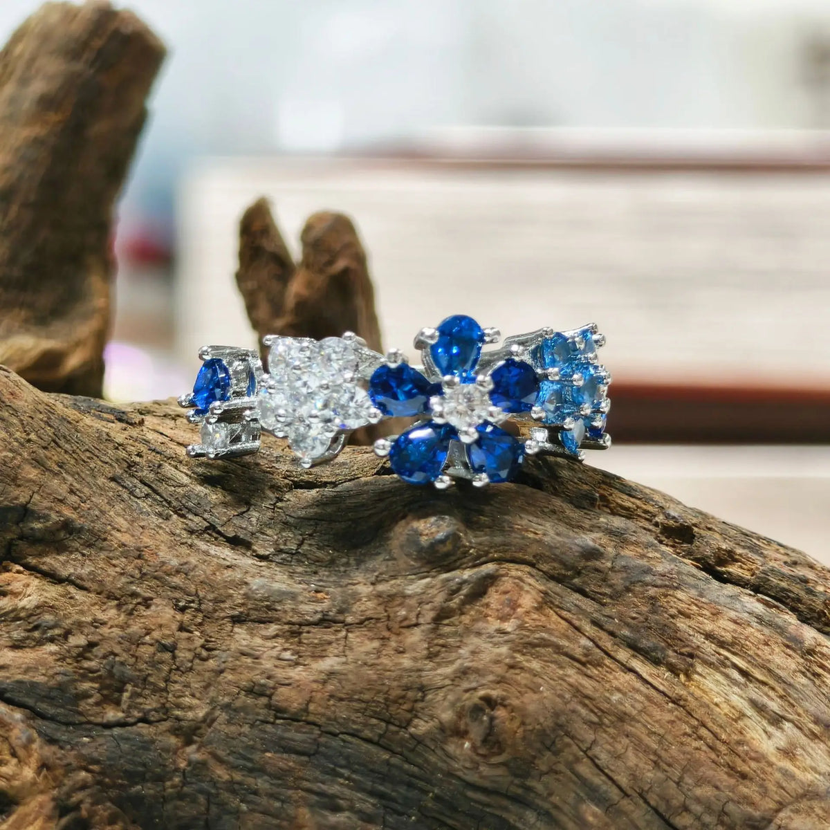 Vintage Blue Floral Zircon Necklace and Bracelet Set for Women