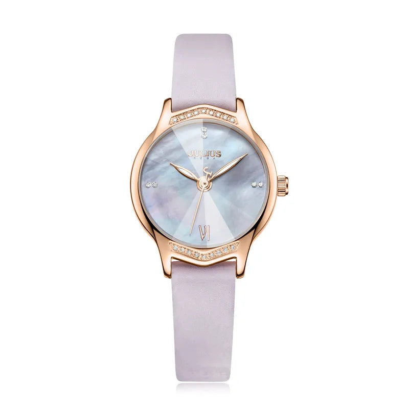 Mother-of-pearl Women's Watch Japan Quartz Elegant Fashion Hour Bracelet Real Leather Clock Girl's Birthday Gift Julius Box