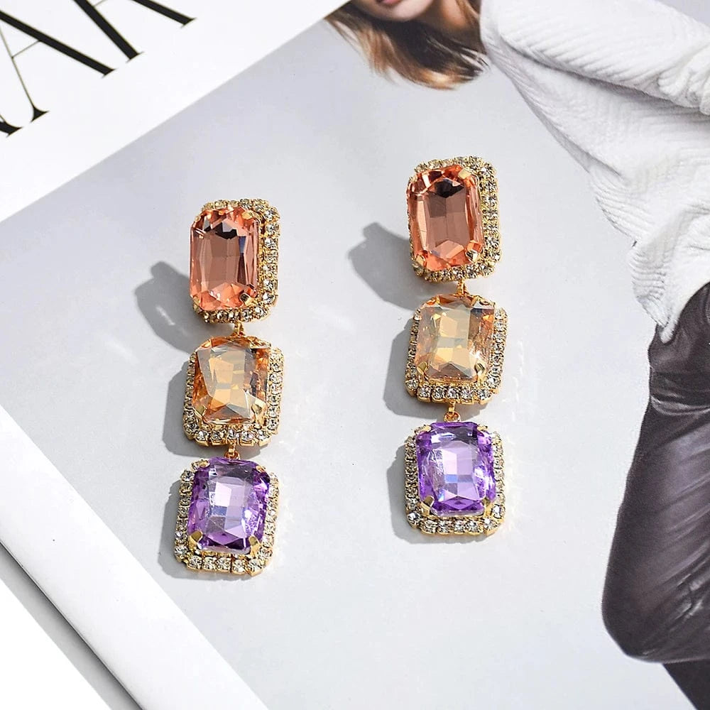 Hot-Sell Trendy Geometric Long Earrings High-Quality Luxury Crystal Jewelry Accessories For Women Girls Party Wedding